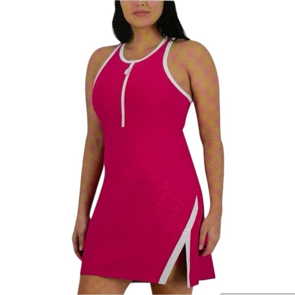 sage collective Dresses & Skirts - NWT Sage Collective Pink and White Dress size M. Shorts underneath! Sporty!